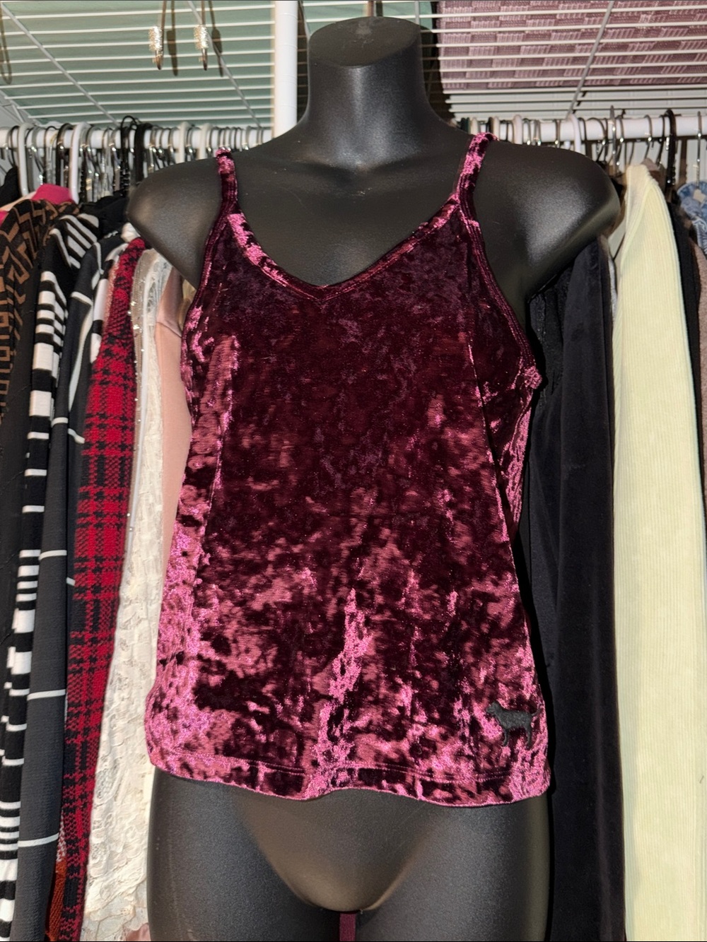 PINK Victoria's Secret Crushed Velvet V-Neck Cami - Wine